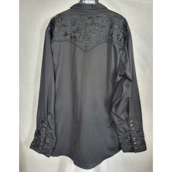 SCULLY 2XL Black Western Gunfighter Shirt Black Embroidered Floral Pearl Snaps - Picture 4 of 10